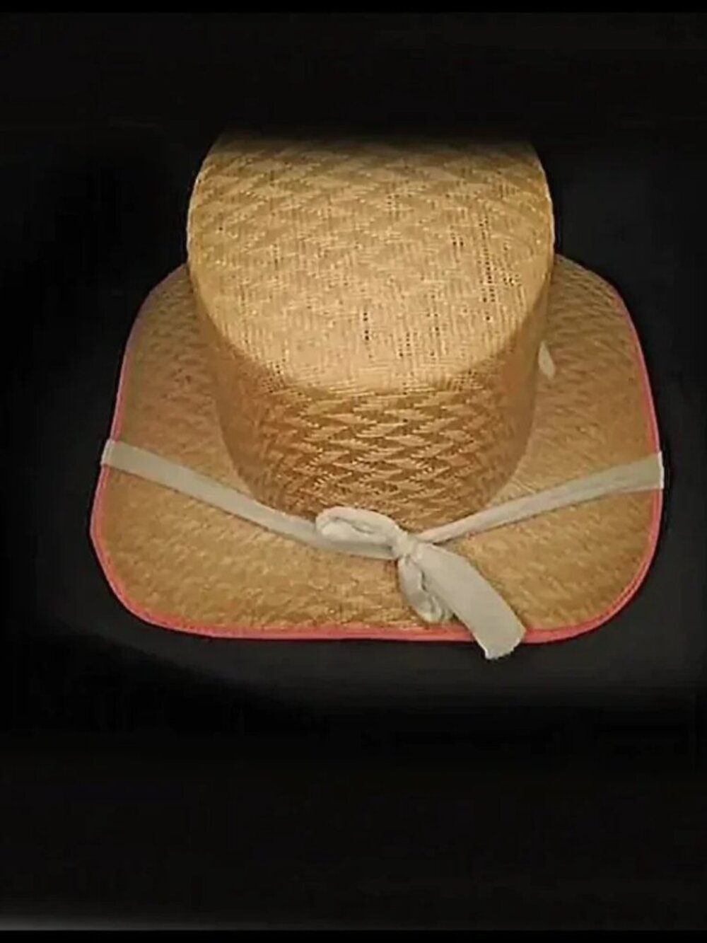 Vintage PINK Sun Hat + HATBOX Big Brim With Chin Tie Cottagecore Prairie Chic - Picture 6 of 10